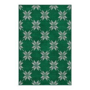 Christmas Area Rugs Living Room Washable Non-Slip Backing, Boho Christmas Snowflakes Checkered Low Pile Soft Durable Floor Mat Bedroom Dining Room - 1 of 4