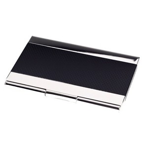 Bey-Berk Nickel Plated Business Card Case with Black Anodized Trim 2.5" x 3.85" Nickel/Black (D269B) - 1 of 2