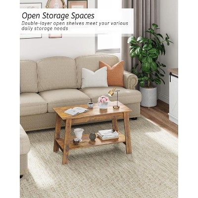 Coffee table with two levels of storage space, modern industrial farmhouse living room coffee table, easy to assemble