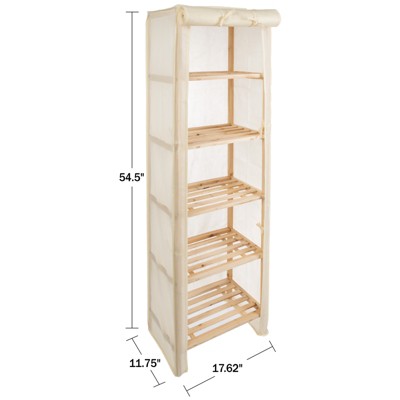 Blonde Fir Wood 5-Tier Storage Shelving Rack with Cover