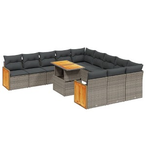 vidaXL 11 Piece Patio Sofa Set with Cushions - Gray Poly Rattan - 1 of 4