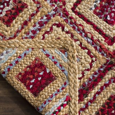 Natural and Red Geometric Handmade Jute Area Rug, 8' x 10'