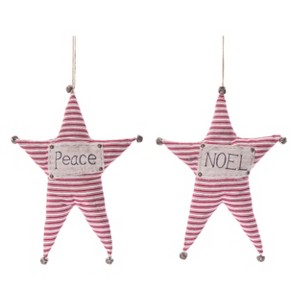 Transpac Set of 2 Red Fabric Star Decorative Objects with Bells for Christmas Tabletop Indoor Holiday Decor - 1 of 1