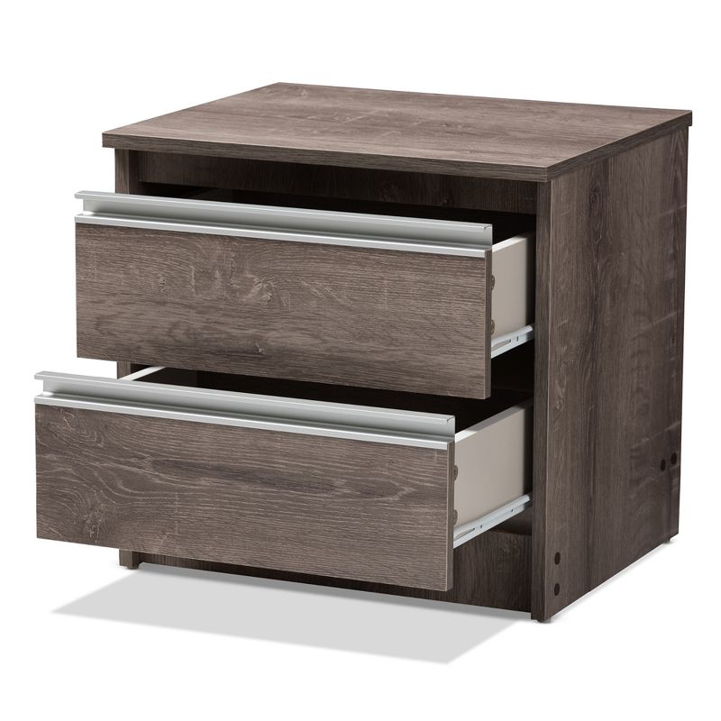 Gallia Modern and Contemporary Oak Finished 2 Drawer Nightstand Brown - Baxton Studio, 3 of 11
