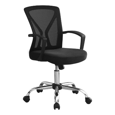 Monarch Specialties Office Chair Adjustable Height Swivel Ergonomic Armrests Computer Desk Work Metal Fabric Black Chrome Contemporary Modern