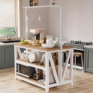 Wooden Kitchen Island with Power Outlet & LED Lights, Bakers Rack with Storage - 1 of 4