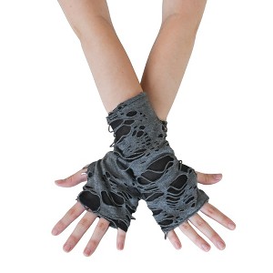 Skeleteen Punk Ripped Arm Warmers - Fingerless Long Sleeve Knitted Warmer Gloves Goth Accessories for Men and Women - 1 of 4