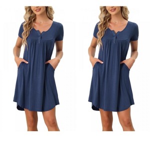 INSPIRE CHIC Women's 2 Pcs Sleepwear Summer Short Sleeves Solid with Pockets Nightgown - 1 of 4