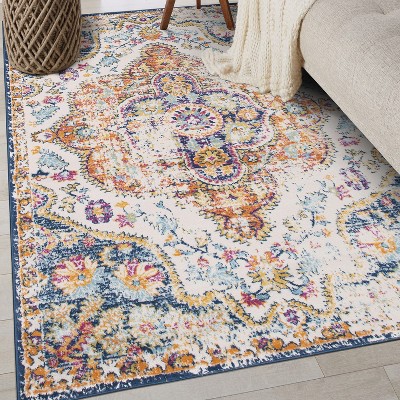 Multicolor Distressed Bohemian Synthetic Area Rug 7'10" x 10'