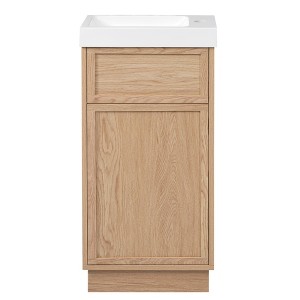 Vynxaria 15.75" Bathroom Vanities Rustic Vanity with Reversible Resin Sink & Push-to-Open Door 34.1"H - 1 of 4