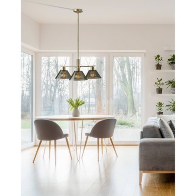 Antique Brass Zoe Adjustable 3-Light Chandelier with Smoked Glass Shades