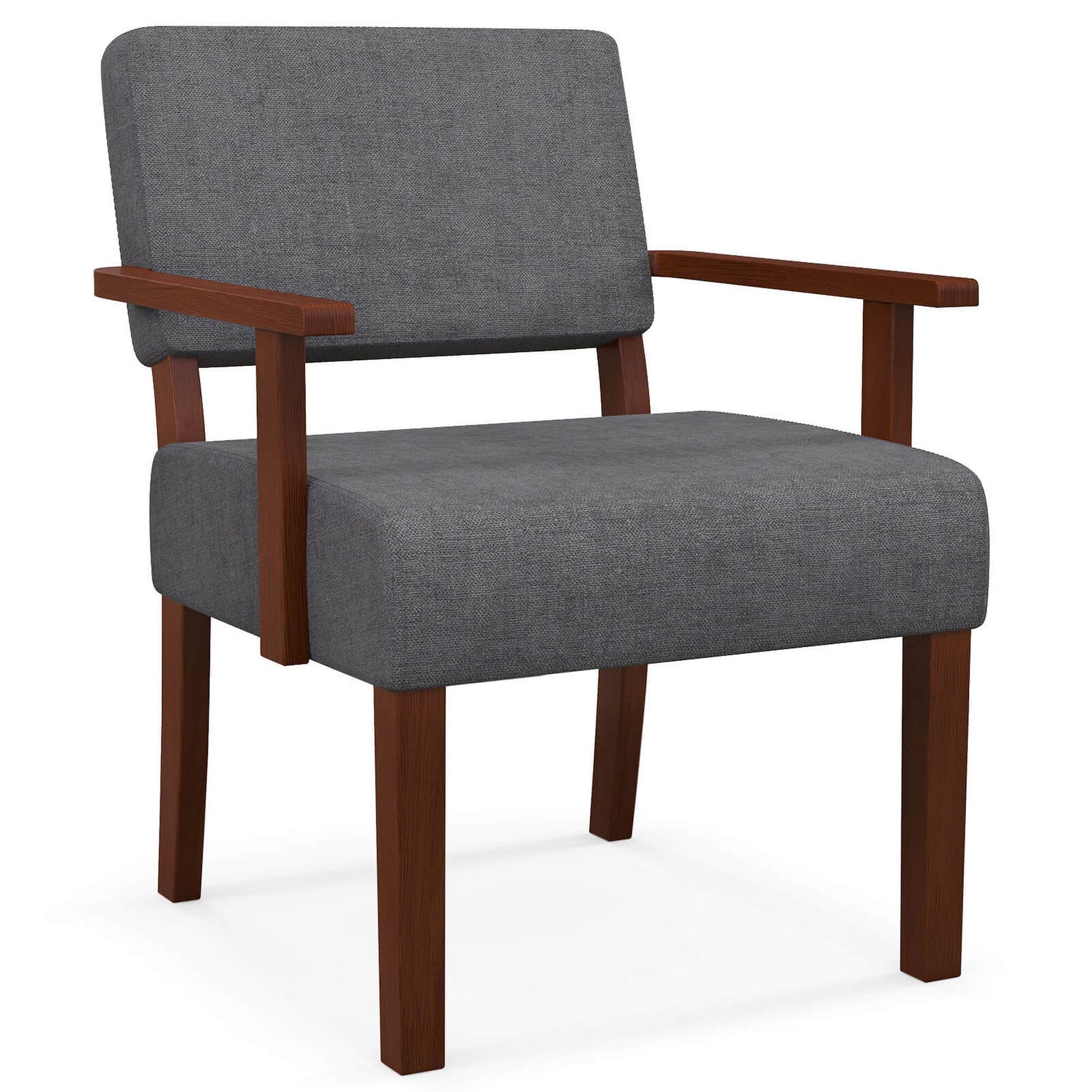 Costway Mid-Century Linen Accent Chair Living Room Chair with Soft Padded Seat & Backrest Gray