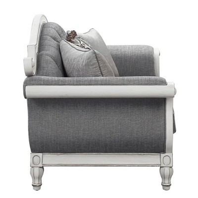 Florian 71'' Gray Fabric and Antique White Tufted Loveseat