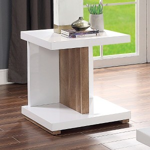22" End Table with Two-Tone Design, High Gloss Finish, and Open Bottom Shelf for Modern Living Room - 1 of 4