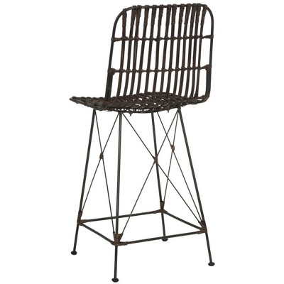Minerva Brown and Black Wicker Counter Stools, Set of 2