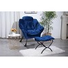 Living Room Chairs Modern Cotton Fabric Lazy Chair,  Single Steel Frame Leisure Sofa Chair with Armrests and A Side Pocket (Blue) ,with ottoman - 2 of 4