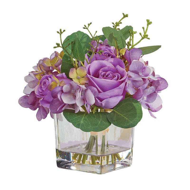 Collections Etc Rose and Hydrangea Artificial Floral Arrangement with Vase, 1 of 4