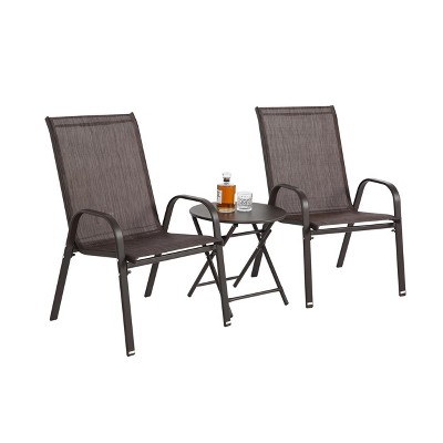 Maliang 3 Piece Patio Set, Outdoor Camping Chairs With Breathable Textilene Fabric, Folding Table With Steel Table Top
