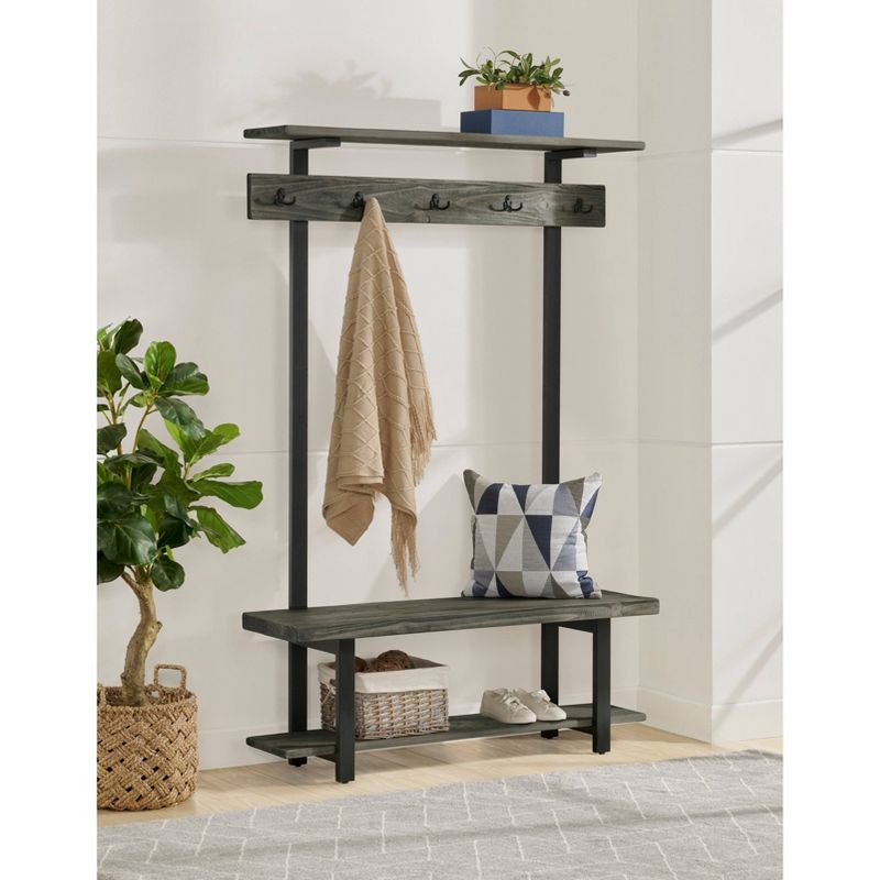 Pomona Entryway Hall Tree with Bench, Shelf and Coat Hooks - Alaterre Furniture, 3 of 7