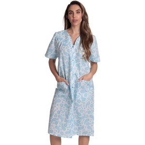 Dreamcrest Short Sleeve Seersucker Duster Housecoat Women Sleepwear 8270-10746-S (Small, Paisley White Blue) - 1 of 3