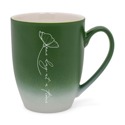 Elanze Designs One Day At A Time Two Toned Ombre Matte Green and White 12 ounce Ceramic Stoneware Coffee Cup Mug
