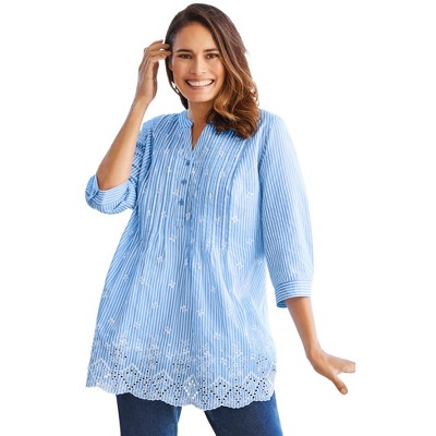Woman Within Plus Size Embroidered Pintuck Tunic