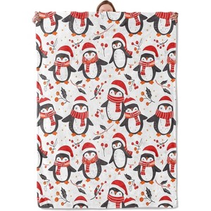 Lomsoe Penguin Blanket Gifts for Women Adults Girls Kids, Cute Penguin with Santa Hats Flannel Blankets for Bedroom, Camping, Couch - 1 of 3