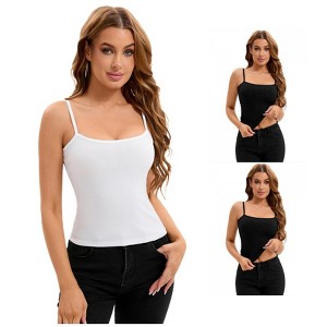 INSPIRE CHIC 3 Packs Women's Ribbed Basic Undershirts Unadjustable Spaghetti Strap Camisole Tank Top - 1 of 4