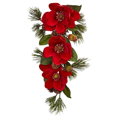  Holiday Red Magnolia and Pine Teardrop Wall Décor - Red (26) 