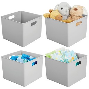 mDesign Plastic Deep Home Storage Organizer Bin with Handles, 4 Pack - 1 of 4