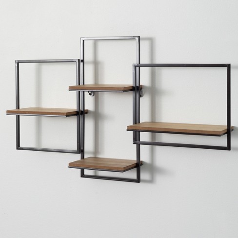 Honey Can Do Three-Tier Black Industrial Wall Shelf