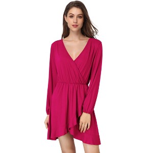 YESFASHION  Women's Casual T Shirt Dress 2025 Summer Long Sleeve Swing Dresses Puff Sleeve V-Neck Ruffles Pleated Party Dress - 1 of 4