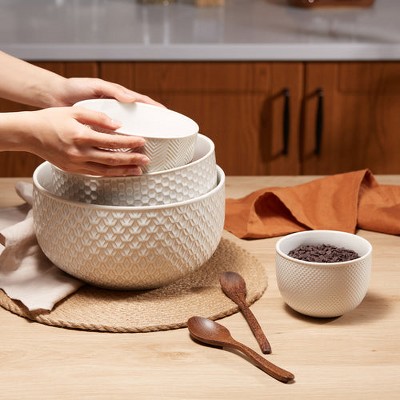 Ivory and Copper Ceramic Nesting Bowls Set of 4