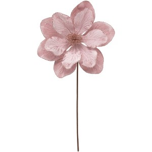 Northlight 23" Glittered Pink Magnolia Christmas Stem Spray - 1 of 4