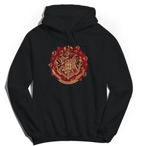 Harry Potter Men's Hogwarts Christmas Badge Long Sleeve Graphic Cotton Sweatshirt Hoodie - Black XXXL - 1 of 3