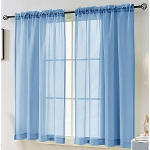 Home Mart Goods Light Blue Sheer Window Rod Pocket Curtain Set 90" Inches Long (2 Panels) - 1 of 3