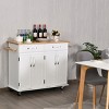 Costway Kitchen Trolley Island Utility Cart Wood Top Rolling Storage Cabinet Drawers White - 2 of 4