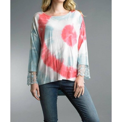Women's Tie Dye And Lace Hi Low Sweater - TEMPO PARIS