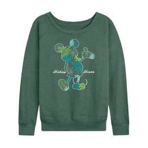 Women's - Disney - Tropical Fill Mickey Lightweight French Terry Wide Neck Long Sleeve Shirt - 1 of 4