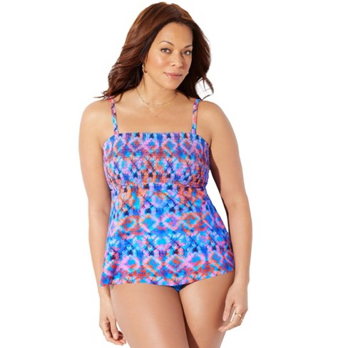 Swimsuits For All Women's Plus Size Smocked Bandeau Tankini Top, 12 -  Flower Bouquet : Target