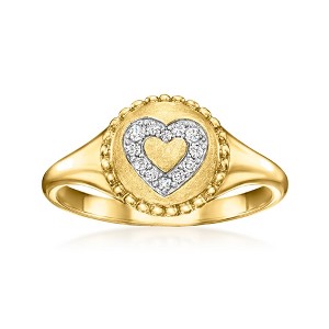 Ross-Simons 0.10 ct. t.w. Diamond Heart Signet Ring in 18kt Gold Over Sterling - 1 of 4