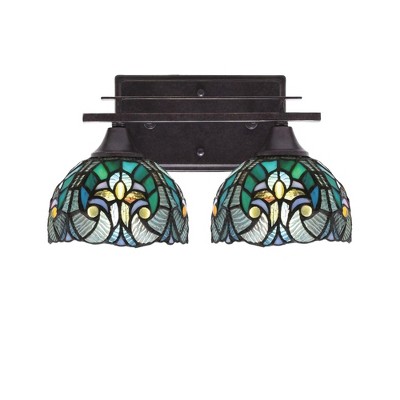 Toltec Lighting Uptowne 2 - Light Vanity in  Dark Granite with 7" Turquoise Cypress Art Glass Shade