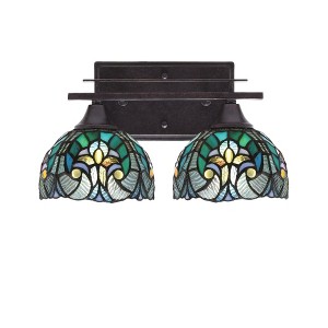 Toltec Lighting Uptowne 2 - Light Vanity in  Dark Granite with 7" Turquoise Cypress Art Glass Shade - 1 of 1