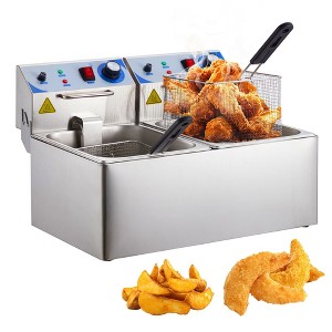 10Lx2 Electric Deep Fryer with Basket Strainer, Adjustable Temp & Timer, Removable Oil-Container, Dual Basin for Fried Chicken, Shrimp, French Fries - 1 of 4