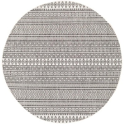 Mark & Day Antibes 5'3" Round Woven Indoor & Outdoor Area Rugs Black: Bohemian Ikat Design, Stain-Resistant, Pet Friendly