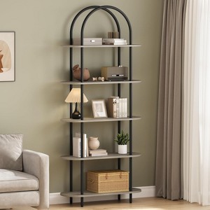 71" Bookshelf 5 Tier Bookcase Arched Display Racks Tall Bookshelf Freestanding Open Storage Shelf - 1 of 4