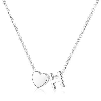 Turandoss S925 Sterling Silver Heart Initial Necklace for Women Girls, Silver Letter Heart Pendant Necklace, Birthday Gifts for Women Girls, 16+3In
