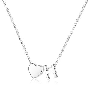 Turandoss S925 Sterling Silver Heart Initial Necklace for Women Girls, Silver Letter Heart Pendant Necklace, Birthday Gifts for Women Girls, 16+3In - 1 of 4