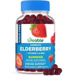 Lifeable - Sugar Free - Sambucus Elderberry + Vitamin C and Zinc - Adults -  60 Gummies - 1 of 4