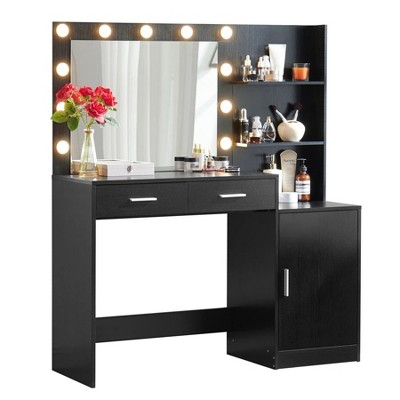 Vanity Desk with Mirror and Lights, 46.4IN Dressing Table with 2 Large Drawer&Large Vertical Organizer